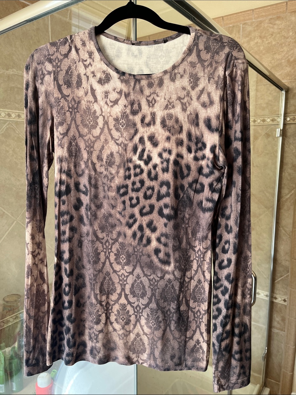 Women’s Long Sleeve Animal Print Top - Taupe